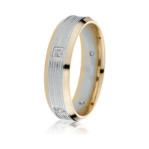 Gravure 14k Two Tone Gold 6mm Comfort Fit Carved 0.10ct Diamond Wedding Band