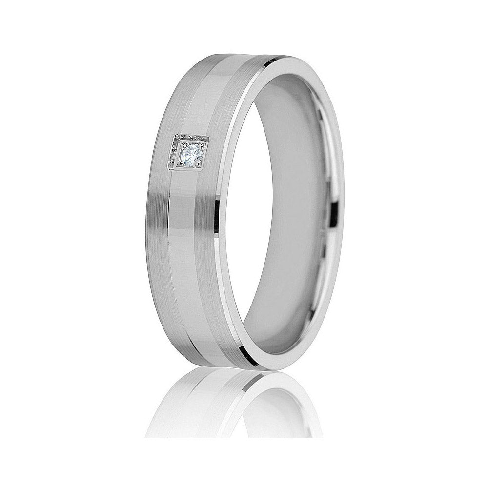 Gravure 14k White Gold 6mm Comfort Fit Polished and Satin Diamond Wedding Band
