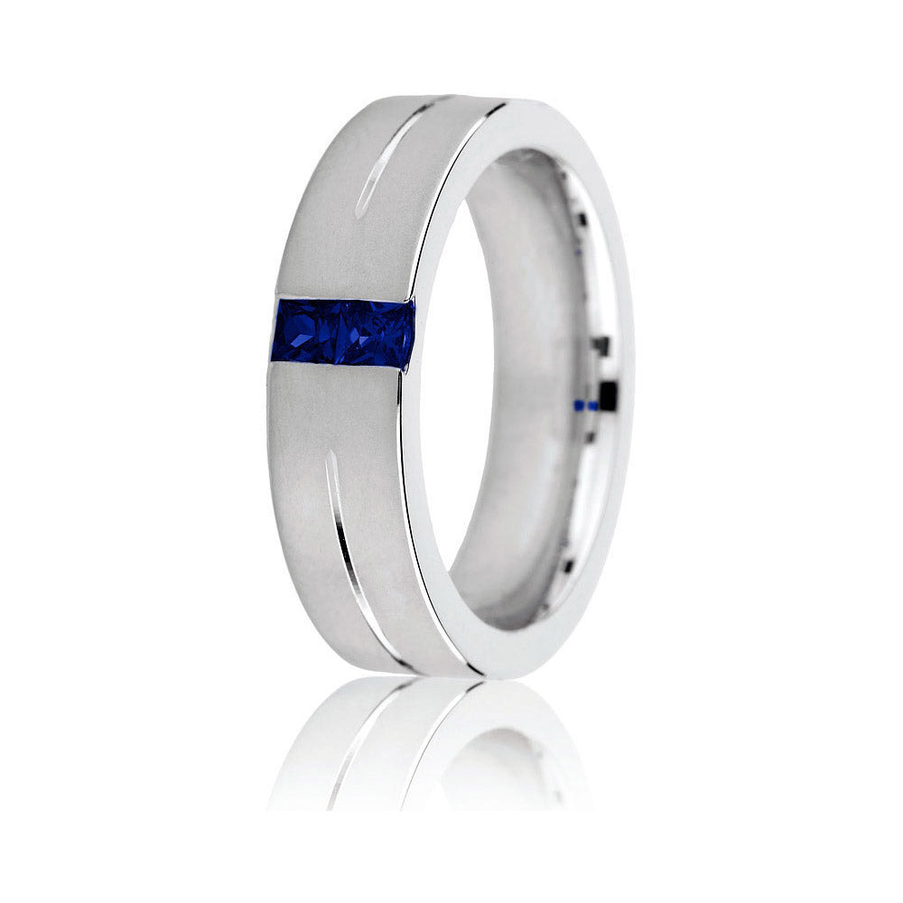 Gravure 14k White Gold 6mm Comfort Fit Sandblasted Sapphire Wedding Band