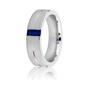 Gravure 14k White Gold 6mm Comfort Fit Sandblasted Sapphire Wedding Band
