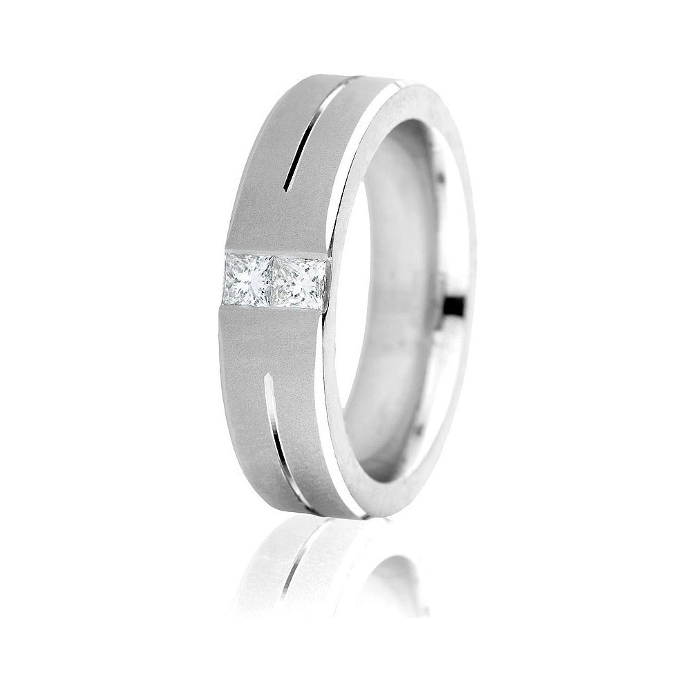 Gravure 14k White Gold 6mm Comfort Fit Sandblasted 0.30ct Diamond Wedding Band