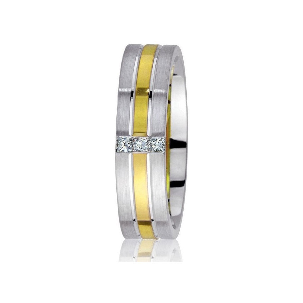 Gravure 14k Two Tone Gold 6mm Comfort Fit Engraved 0.12ct Diamond Wedding Band