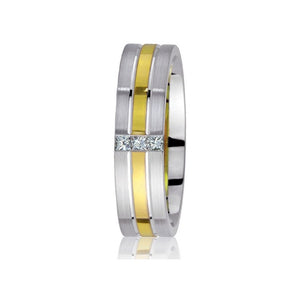 Gravure 14k Two Tone Gold 6mm Comfort Fit Engraved 0.12ct Diamond Wedding Band