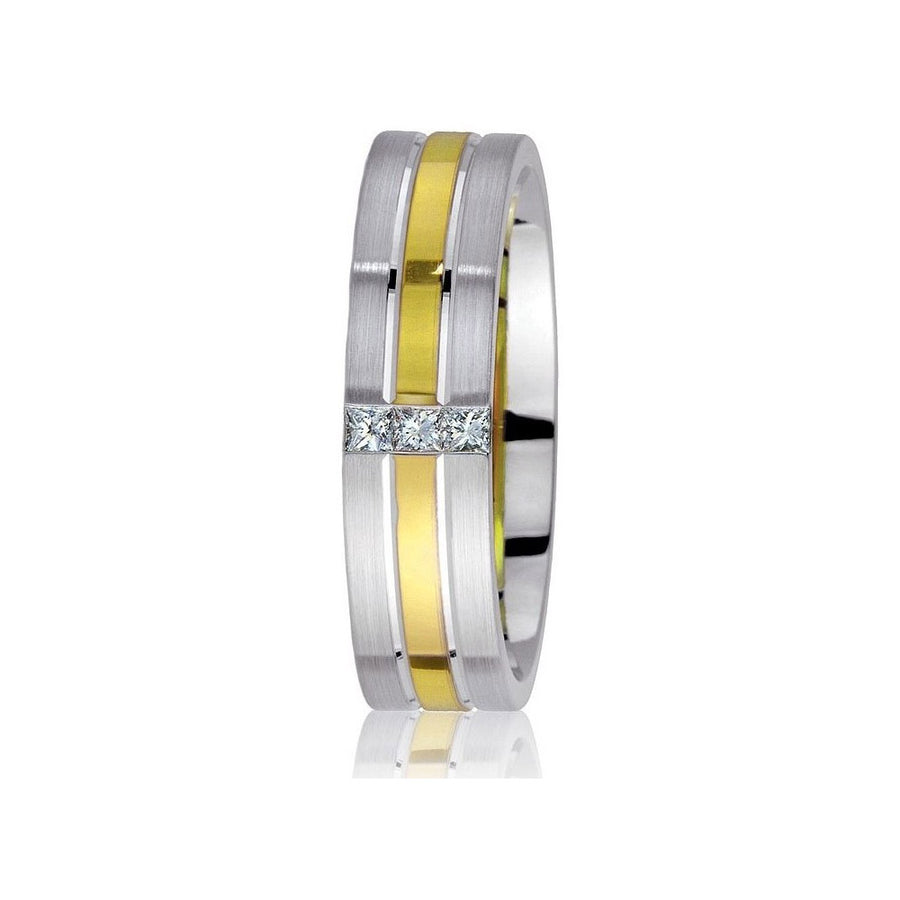 Gravure 14k Two Tone Gold 6mm Comfort Fit Engraved 0.12ct Diamond Wedding Band