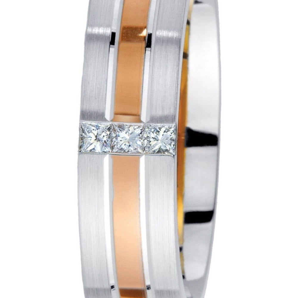 Gravure 14k Two Tone Gold 6mm Comfort Fit Engraved 0.12ct Diamond Wedding Band