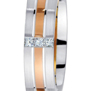 Gravure 14k Two Tone Gold 6mm Comfort Fit Engraved 0.12ct Diamond Wedding Band