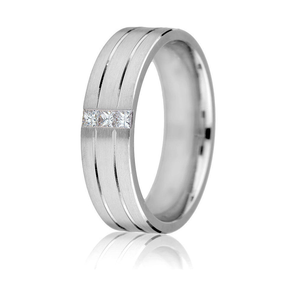 Gravure 14k White Gold 6mm Comfort Fit Carved 0.12ct Diamond Wedding Band