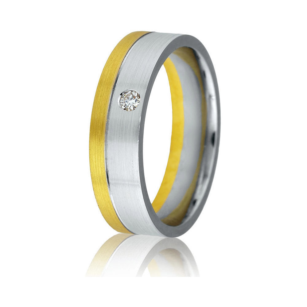 Gravure 14k Two Tone Gold 6mm Comfort Fit Engraved 0.05ct Diamond Wedding Band