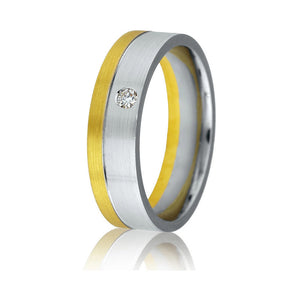 Gravure 14k Two Tone Gold 6mm Comfort Fit Engraved 0.05ct Diamond Wedding Band