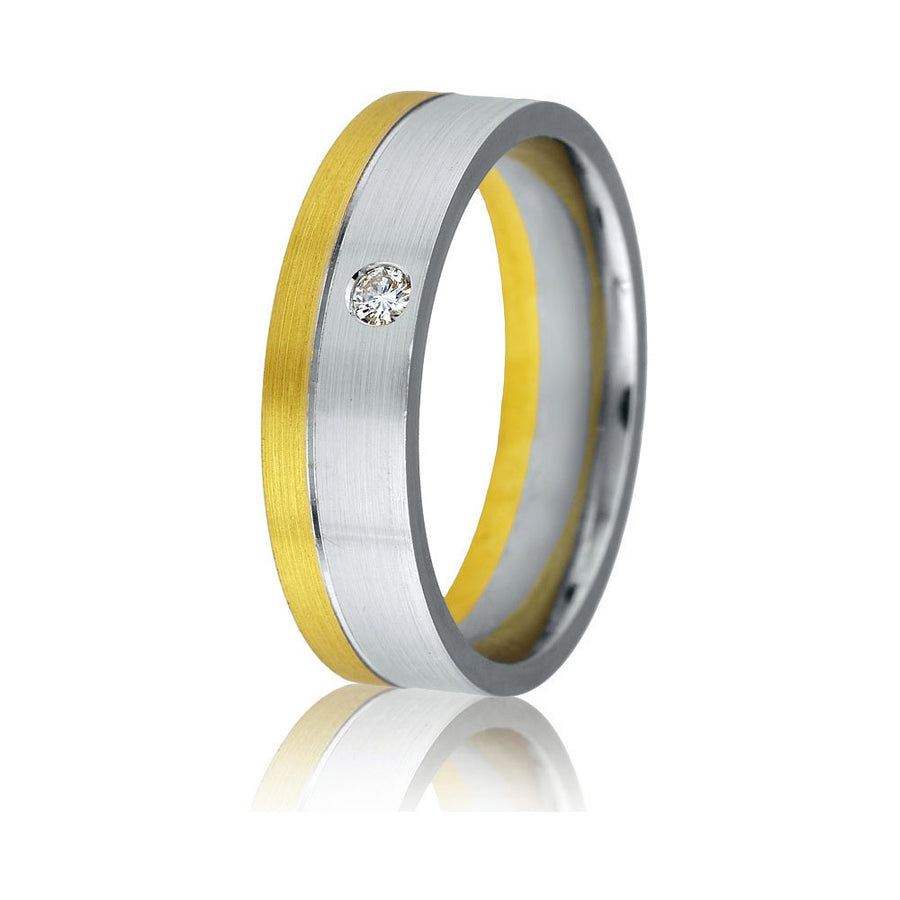 Gravure 14k Two Tone Gold 6mm Comfort Fit Engraved 0.05ct Diamond Wedding Band