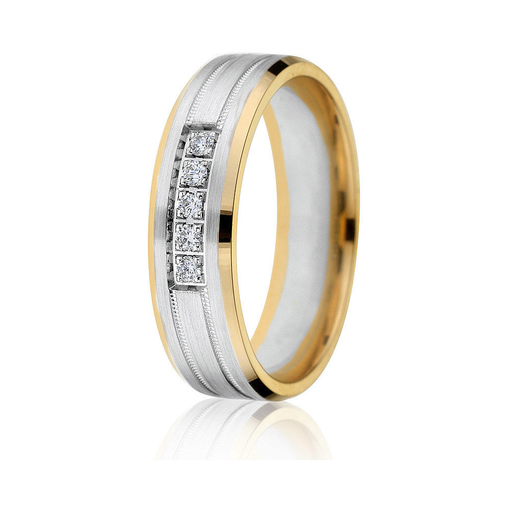 Gravure 14k Two Tone Gold 6mm Comfort Fit Carved 0.06ct Diamond Wedding Band