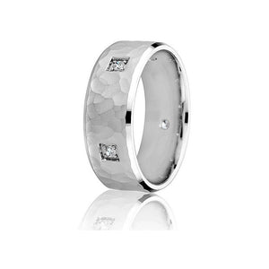 Gravure 14k White Gold 8mm Comfort Fit Hammered 0.15ct Diamond Wedding Band