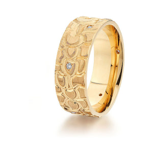 Gravure 14k Yellow Gold 8mm Comfort Fit Carved Diamond Wedding Band