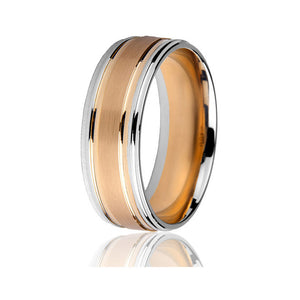 Gravure 14k Two Tone Gold 8mm Carved Comfort Fit Wedding Band