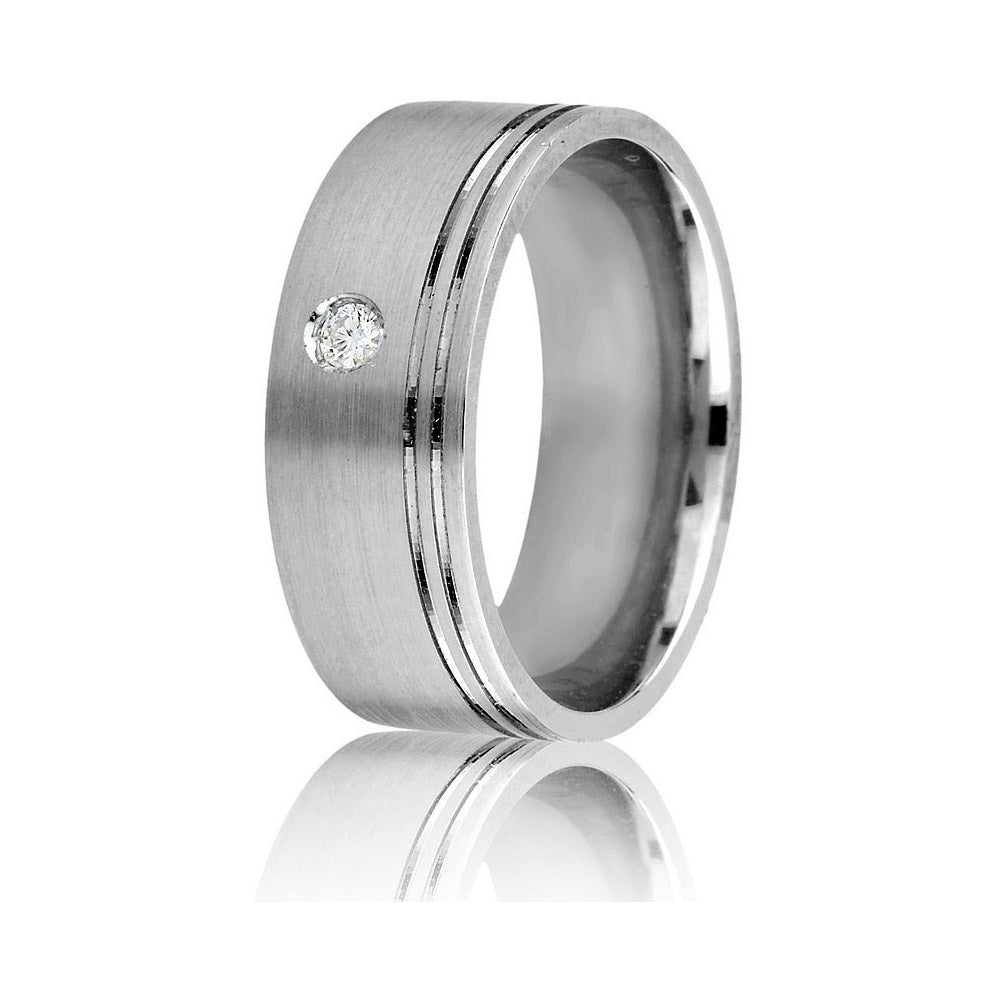 Gravure 14k White Gold 8mm Comfort Fit Satin 0.05ct Diamond Wedding Band