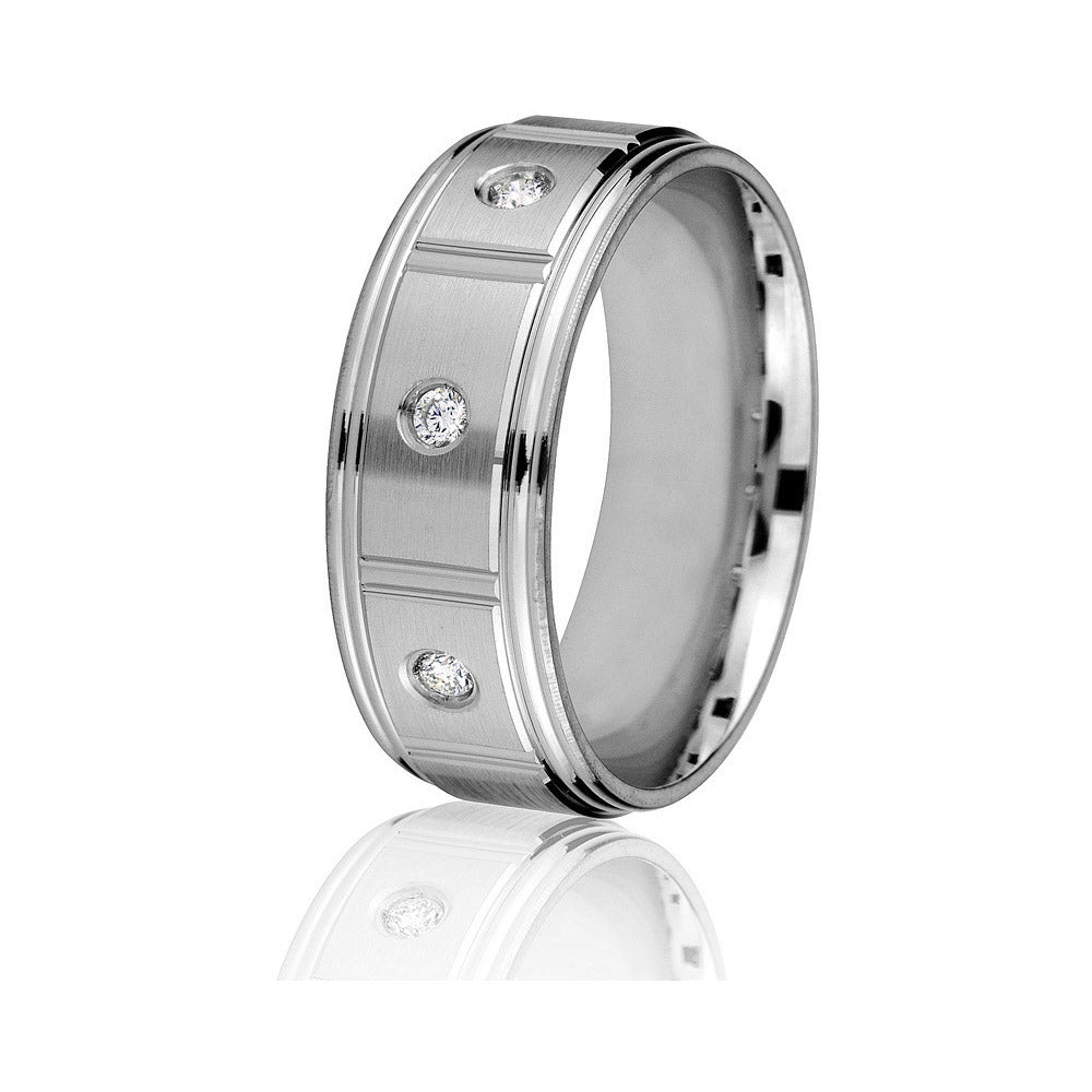 Gravure 14k White Gold 8mm Comfort Fit Satin 0.09ct Diamond Wedding Band