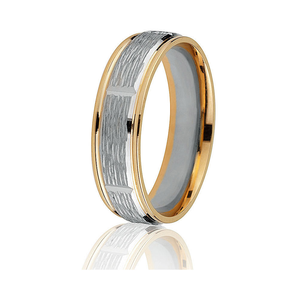 Gravure 14k Two Tone Gold 6mm Comfort Fit Engraved Wedding Band