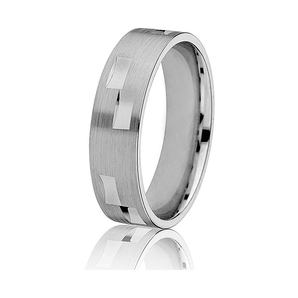 Gravure 14k White Gold 6mm Brushed and Shiny Wedding Band
