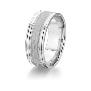 Gravure 14k White Gold 8mm Comfort Fit Engraved with Milgarin Wedding Band