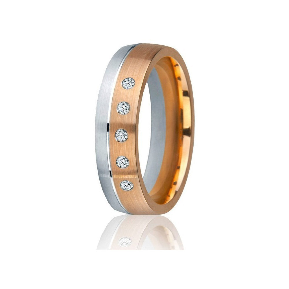 Gravure 14k Two Tone Gold 6mm Comfort Fit Engraved 0.10ct Diamond Wedding Band