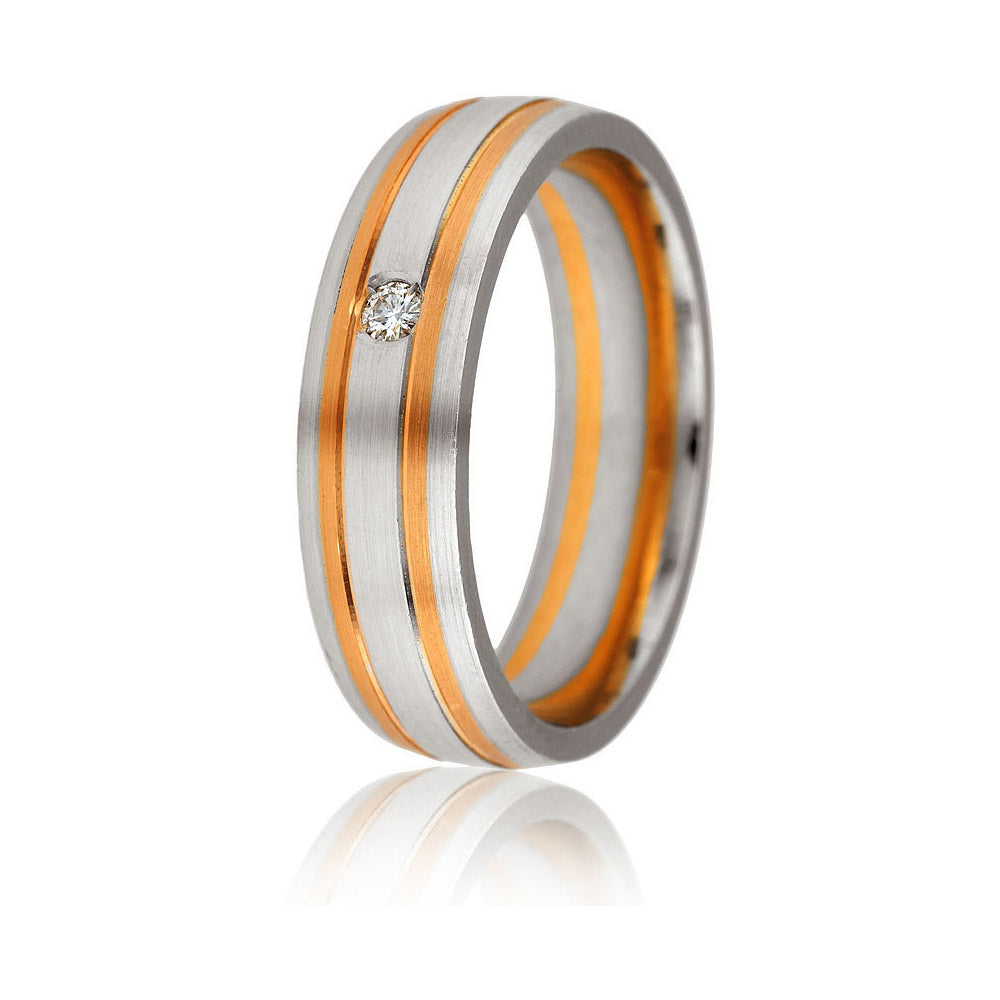 Gravure 14k Two Tone Gold 6mm Comfort Fit Engraved 0.05ct Diamond Wedding Band