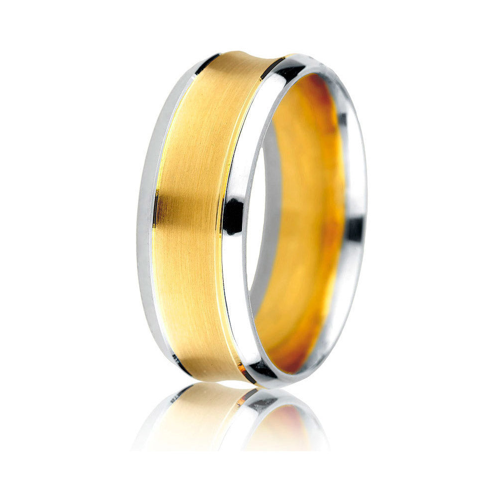 Gravure 14k Two Tone Gold 8mm Satin and Shiny Wedding Band